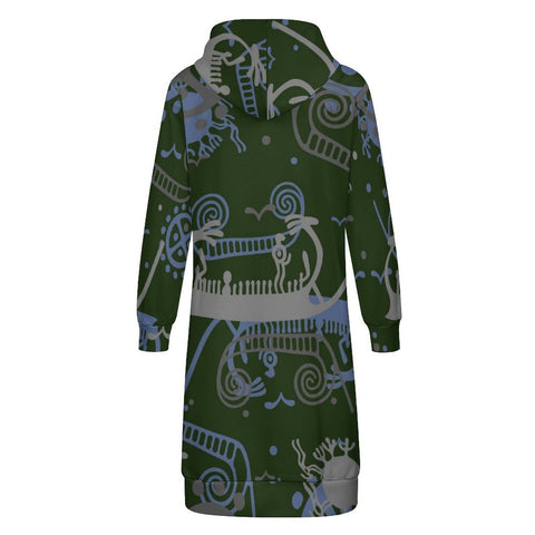 Sun and Sea Petroglyph Hooded Zip-Up Sweatshirt Dress