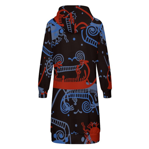 Sun and Sea Petroglyph Hooded Zip-Up Sweatshirt Dress
