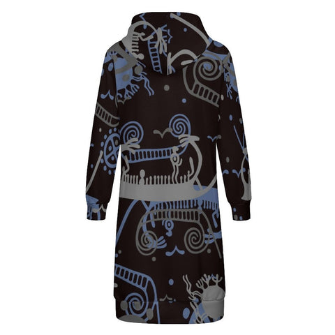 Sun and Sea Petroglyph Hooded Zip-Up Sweatshirt Dress