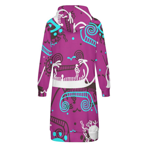 Sun and Sea Petroglyph Hooded Zip-Up Sweatshirt Dress