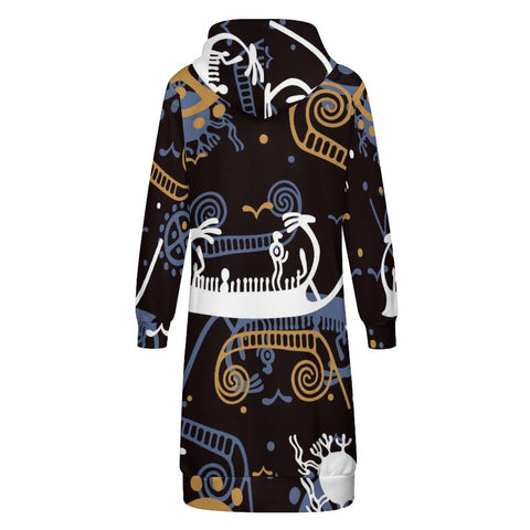 Sun and Sea Petroglyph Hooded Zip-Up Sweatshirt Dress