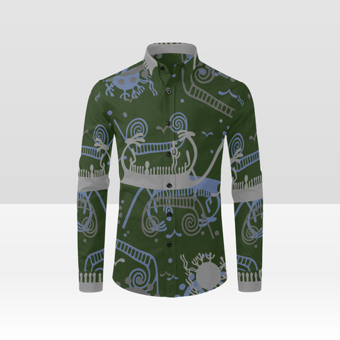 Ships and Sun Button Down Rock Carving - Petroglyph Shirt
