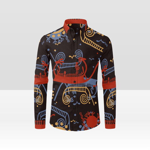 Ships and Sun Button Down Rock Carving - Petroglyph Shirt