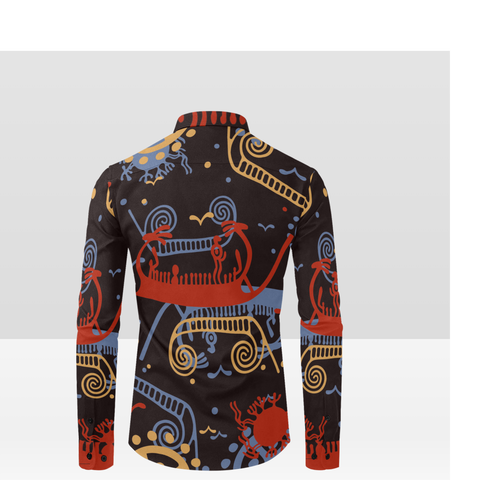 Ships and Sun Button Down Rock Carving - Petroglyph Shirt