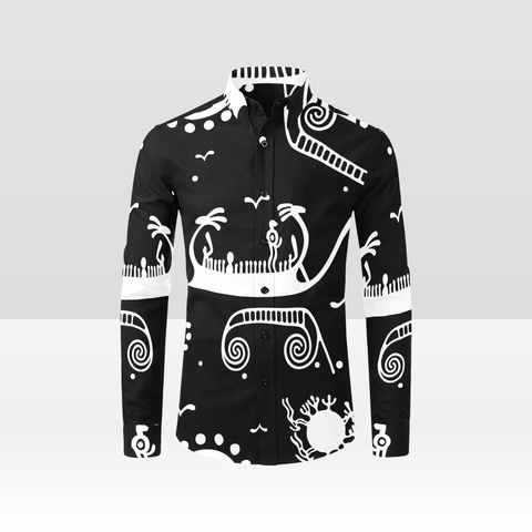 Ships and Sun Button Down Rock Carving - Petroglyph Shirt