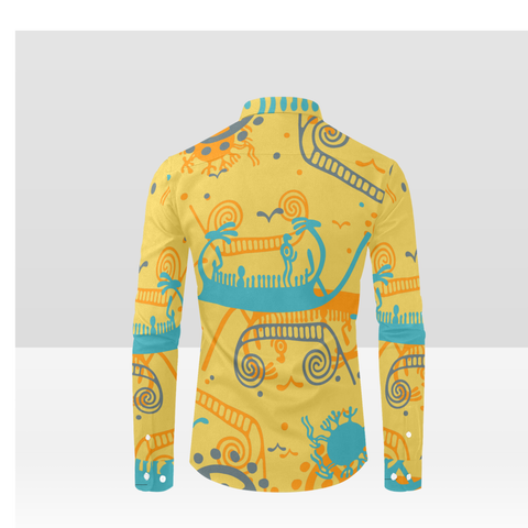 Ships and Sun Button Down Rock Carving - Petroglyph Shirt