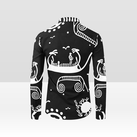 Ships and Sun Button Down Rock Carving - Petroglyph Shirt