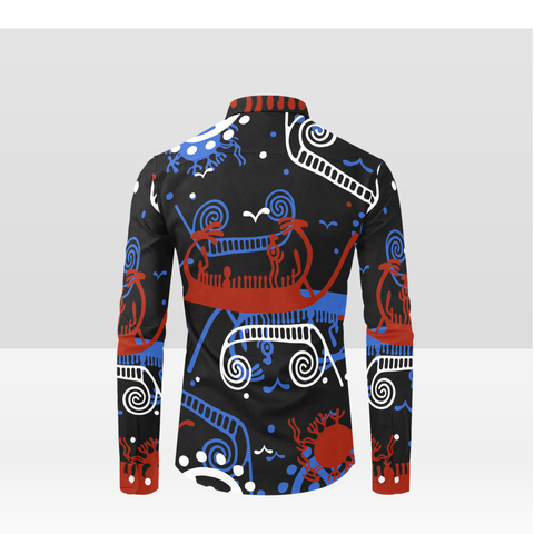 Ships and Sun Button Down Rock Carving - Petroglyph Shirt