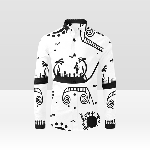 Ships and Sun Button Down Rock Carving - Petroglyph Shirt