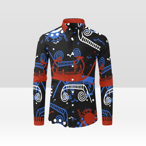 Ships and Sun Button Down Rock Carving - Petroglyph Shirt