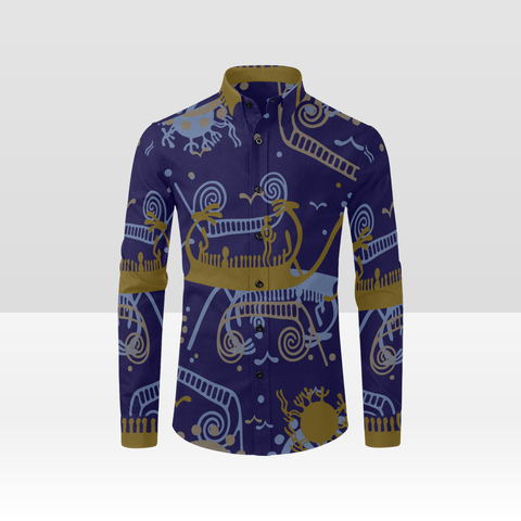 Ships and Sun Button Down Rock Carving - Petroglyph Shirt