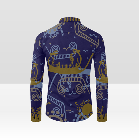 Ships and Sun Button Down Rock Carving - Petroglyph Shirt