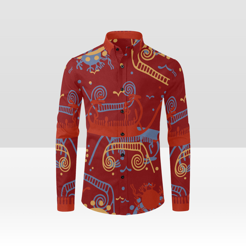 Ships and Sun Button Down Rock Carving - Petroglyph Shirt