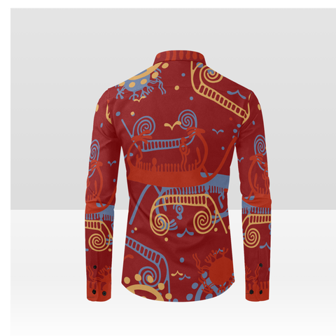 Ships and Sun Button Down Rock Carving - Petroglyph Shirt