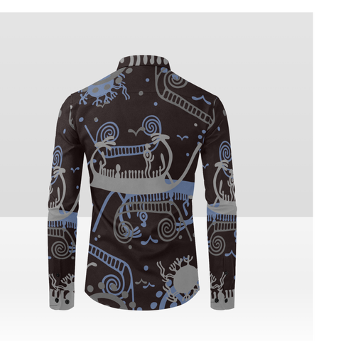 Ships and Sun Button Down Rock Carving - Petroglyph Shirt