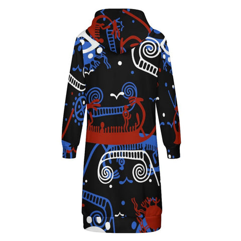 Sun and Sea Petroglyph Hooded Zip-Up Sweatshirt Dress