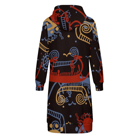 Sun and Sea Petroglyph Hooded Zip-Up Sweatshirt Dress
