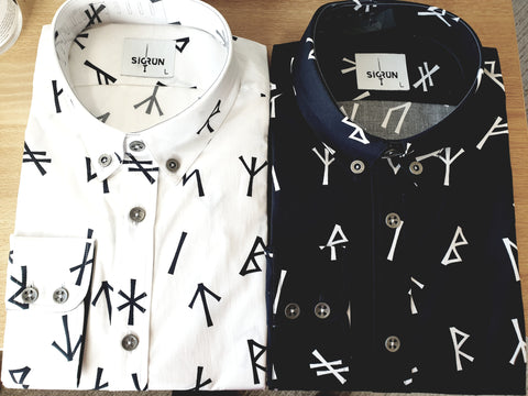 ** FLASH SALE ** Younger Futhark Runes Button Down Cotton Shirt