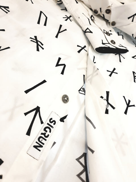 ** FLASH SALE ** Younger Futhark Runes Button Down Cotton Shirt