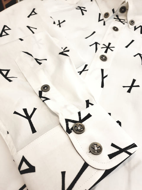 ** FLASH SALE ** Younger Futhark Runes Button Down Cotton Shirt