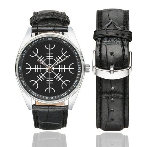 Ægishjálmur - Helm of Awe Men's Casual  Leather Strap Watch